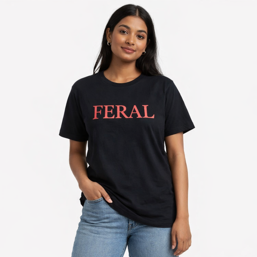 Feral Black Cotton Printed Tee